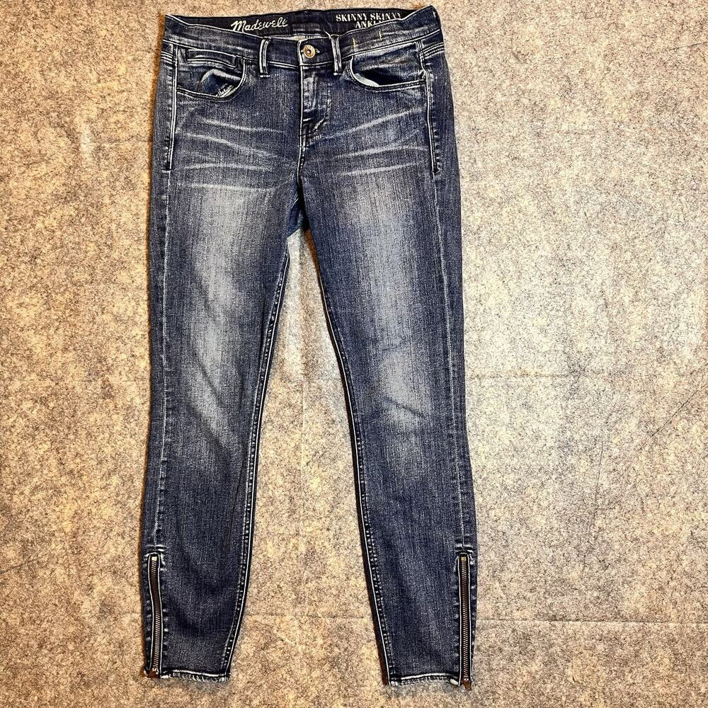 Madewell Women’s 27 Skinny‎ Skinny Ankle Jeans Dark Blue Stretch Denim Ankle Zip